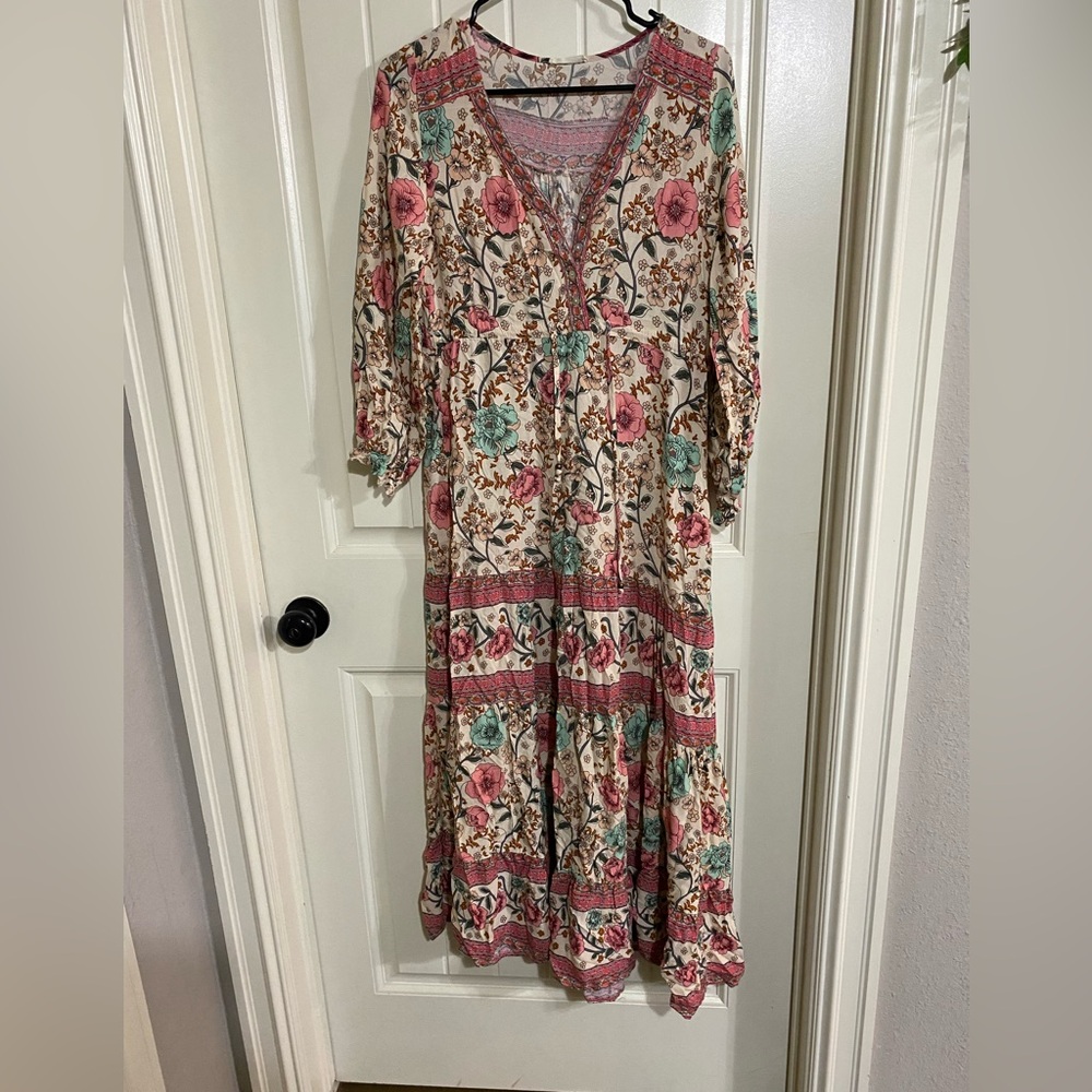 Sunday Pink and Red Ruffled Tiered Sundress